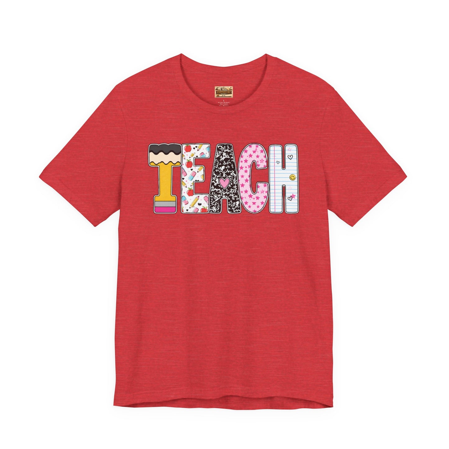 Teach Colorblock Graphic Tee – Cute Patterned Teacher T-Shirt