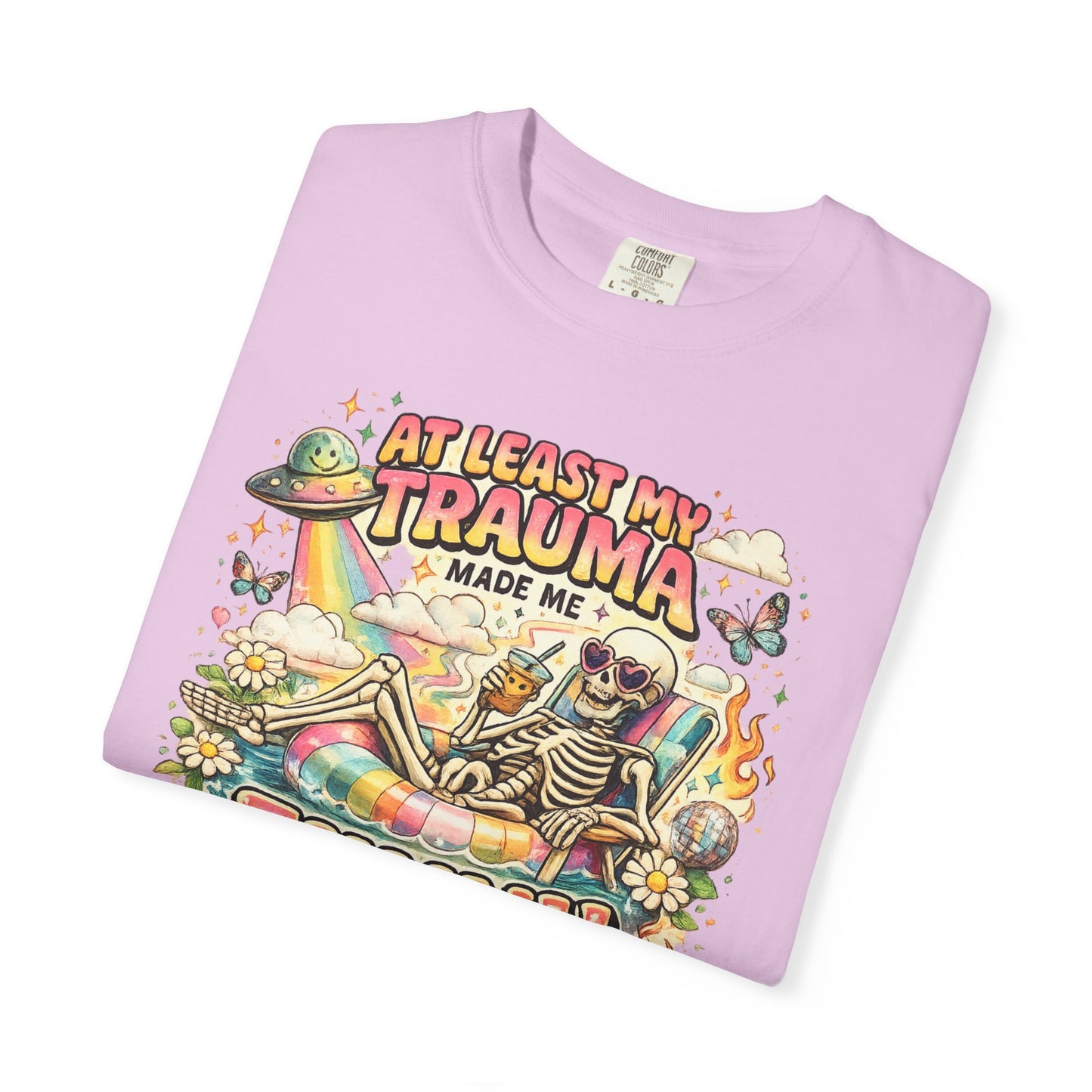 Funny Skeleton Graphic T-Shirt — "At Least My Trauma Made Me Funny"