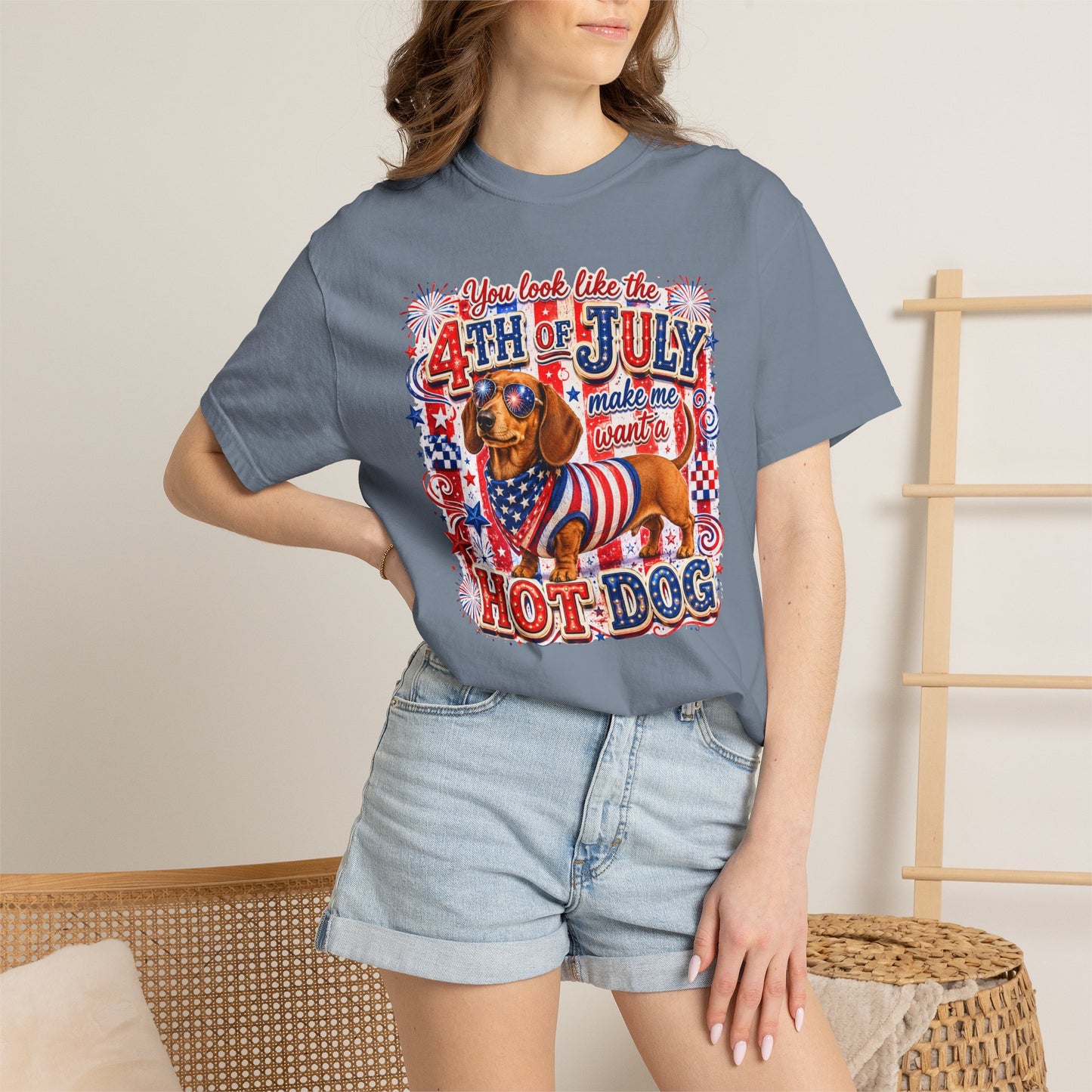 4th of July Hot Dog Dachshund T-Shirt – Patriotic Funny BBQ Tee