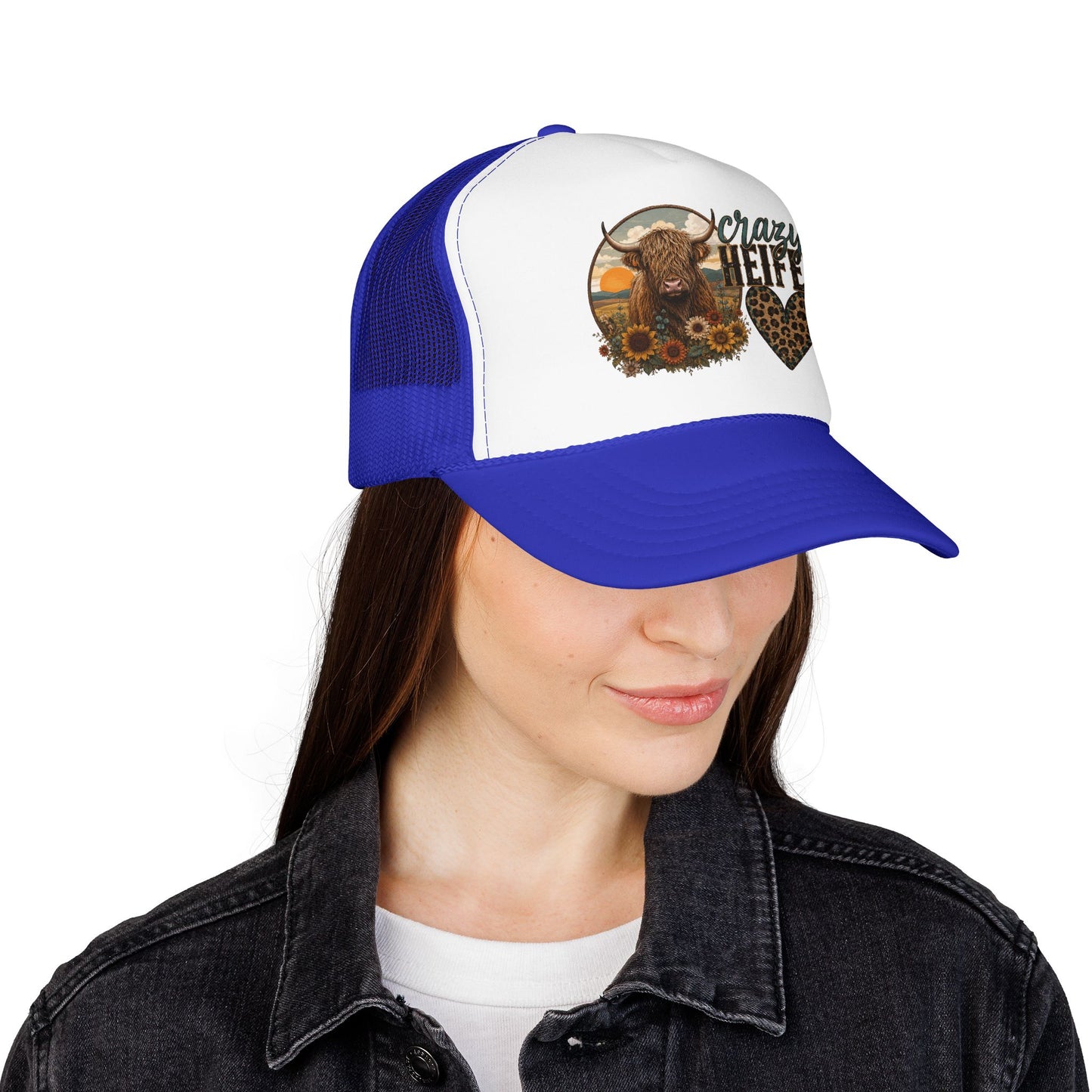 Crazy Heifer Trucker Hat — Sunflower Highland Cow Farm Cap