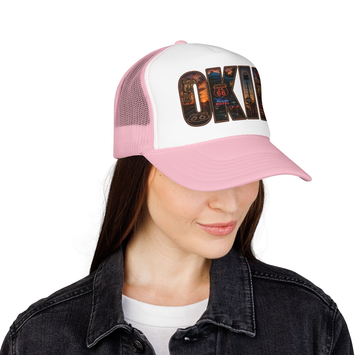 Route 66 Trucker Hat — Vintage 'ONE' Road Sign Graphic Foam Cap