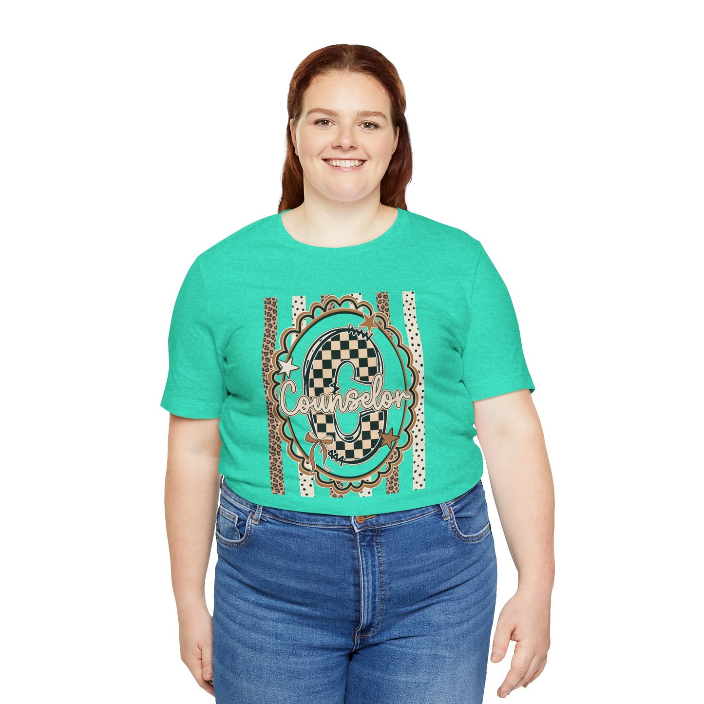 Counselor Tee — Retro Checkerboard & Leopard Print Graphic T-Shirt