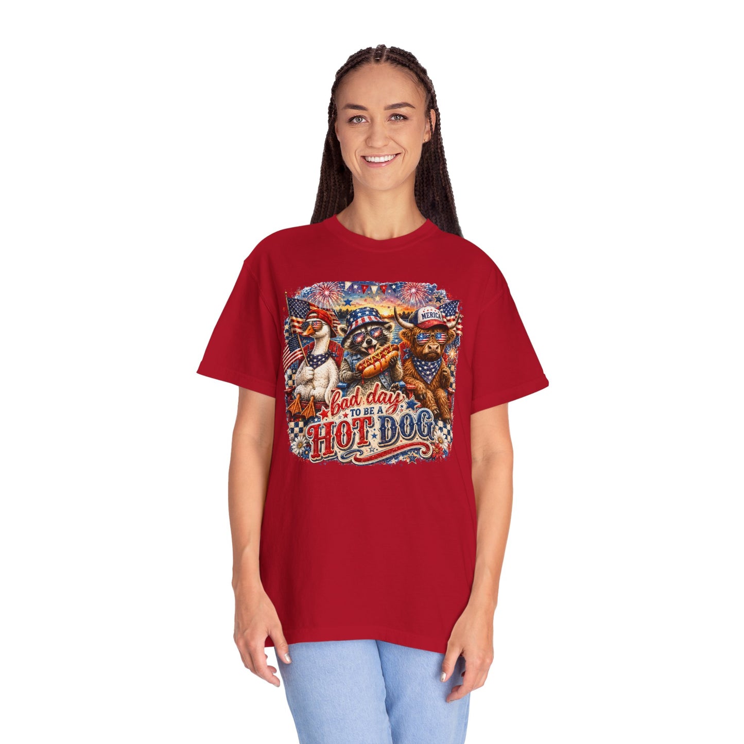 Patriotic 'Born to Be a Hot Dog' Graphic T-Shirt