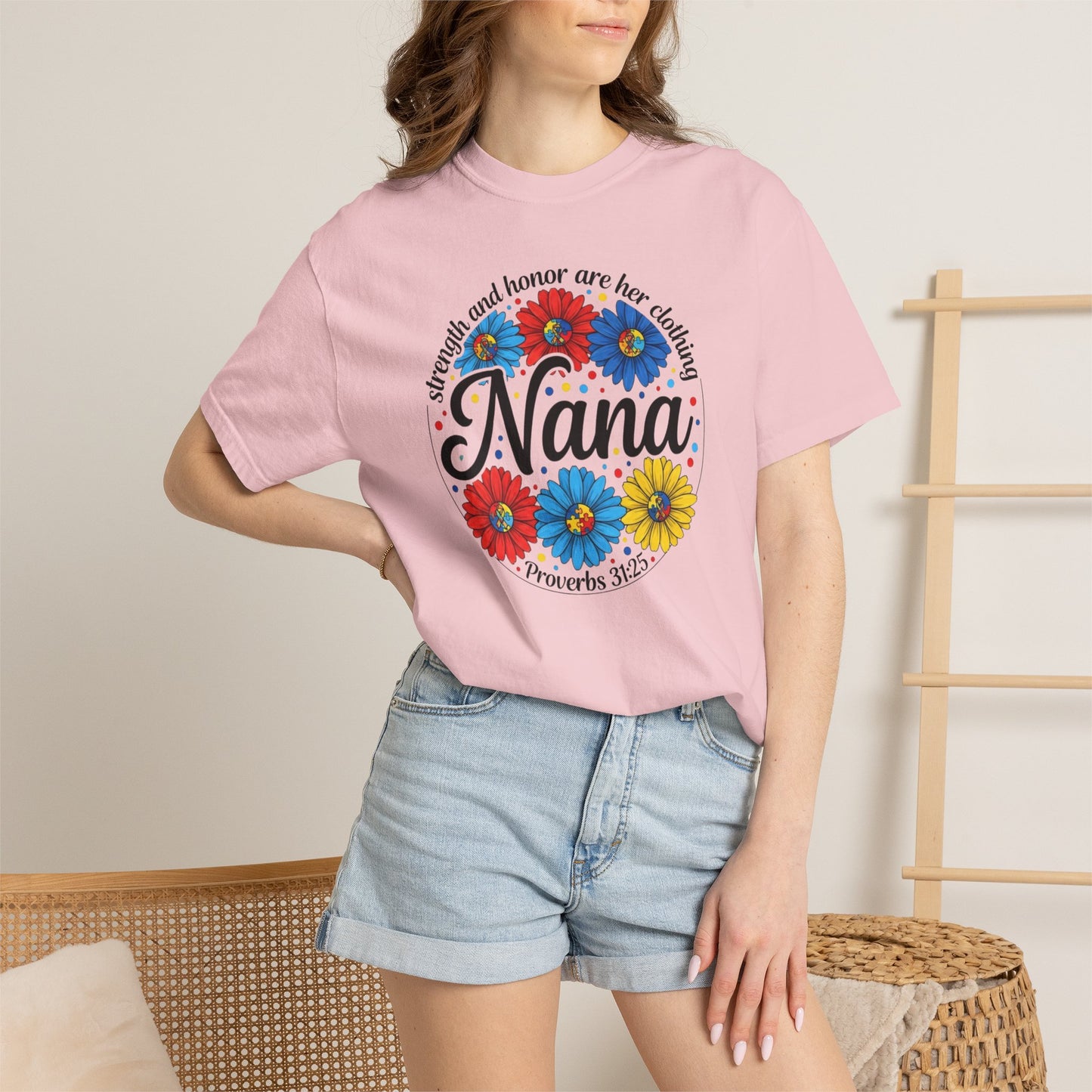 Nana Floral Proverbs T-Shirt — “Strength and Honor” Grandma Gift