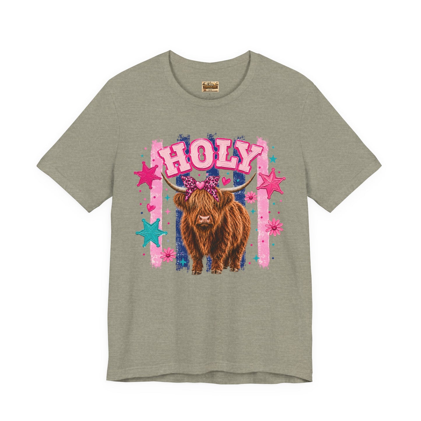 Holy Cow Highland Cow Graphic Tee — Cute Pastel Ranch Shirt