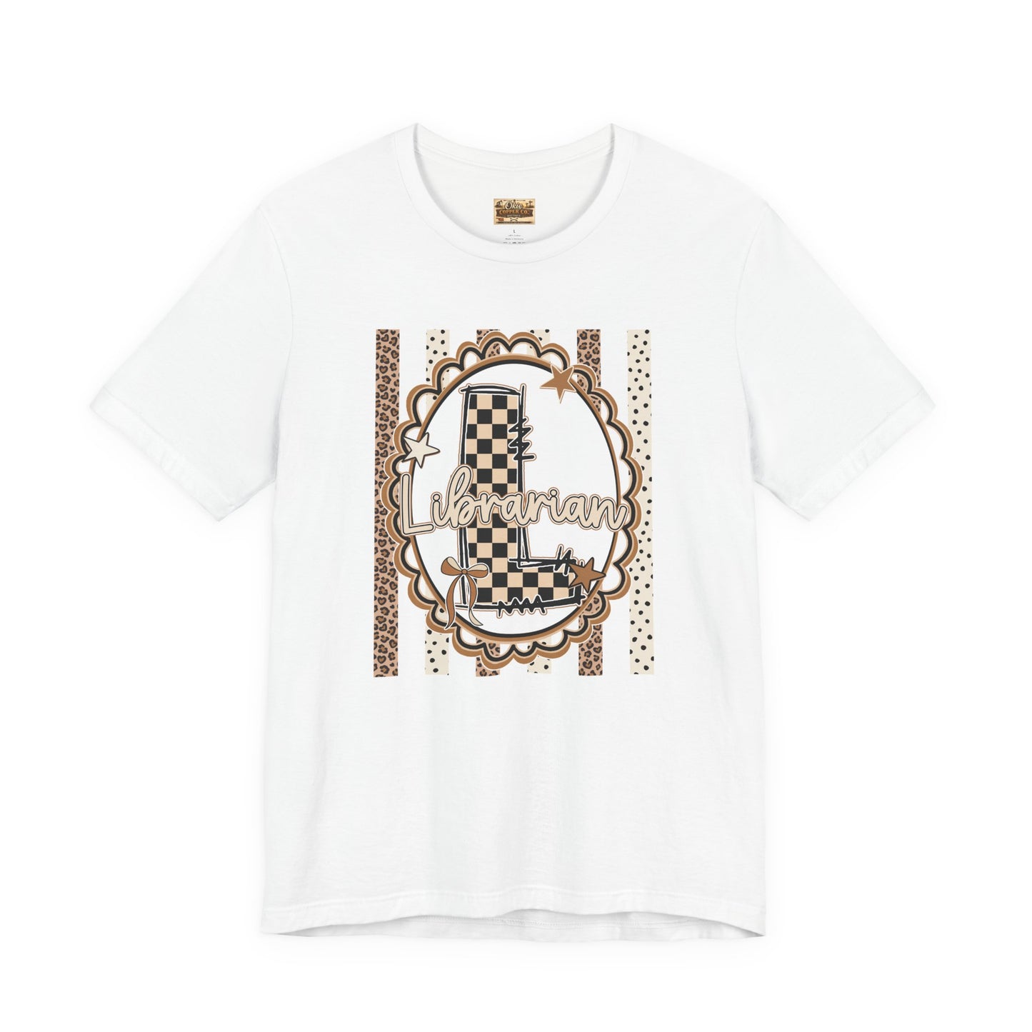 Librarian Checkerboard Letter L Tee — Vintage Booklover Graphic T-Shirt