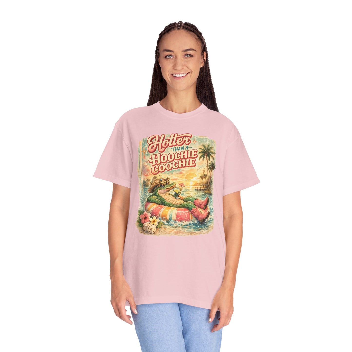 "Hotter Than a Hoochie Coochie" Retro Alligator Beach Graphic