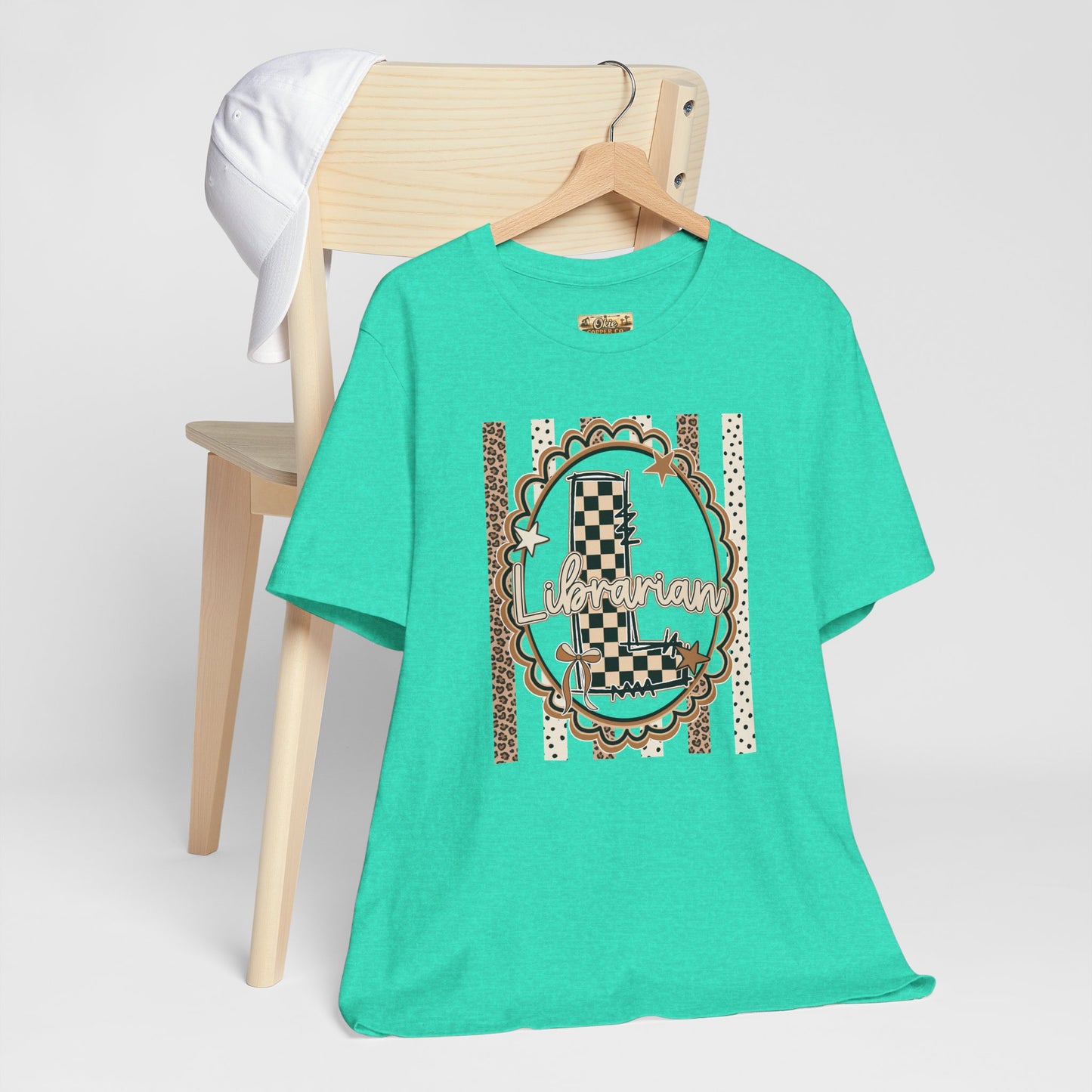 Librarian Checkerboard Letter L Tee — Vintage Booklover Graphic T-Shirt