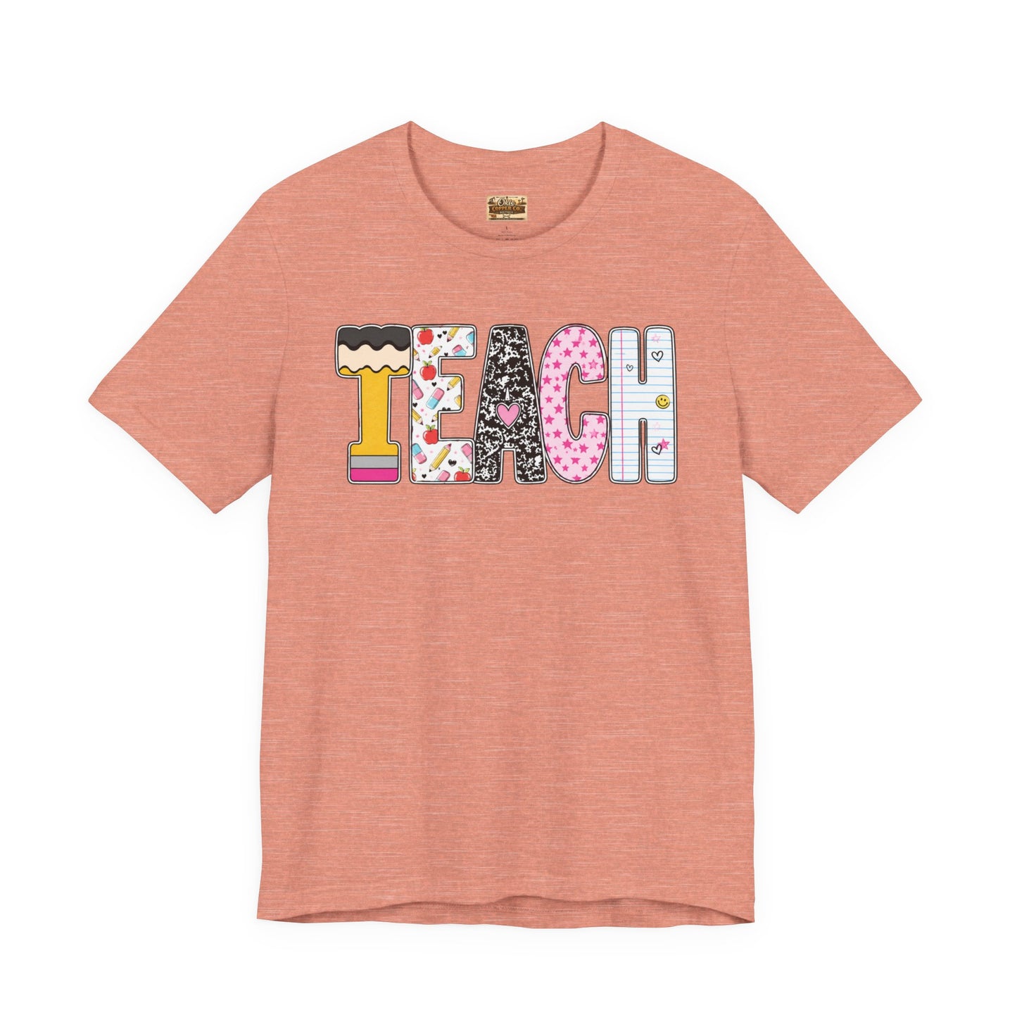 Teach Colorblock Graphic Tee – Cute Patterned Teacher T-Shirt