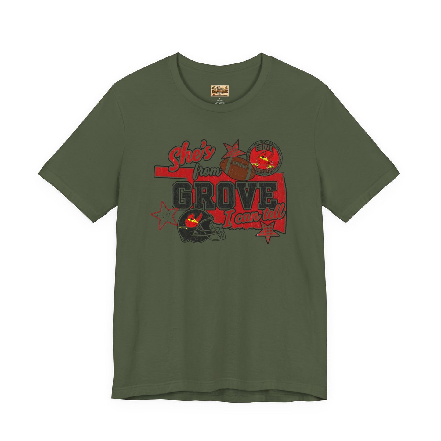 She's From Grove I Can Tell T-Shirt — Grove Football Fan Tee