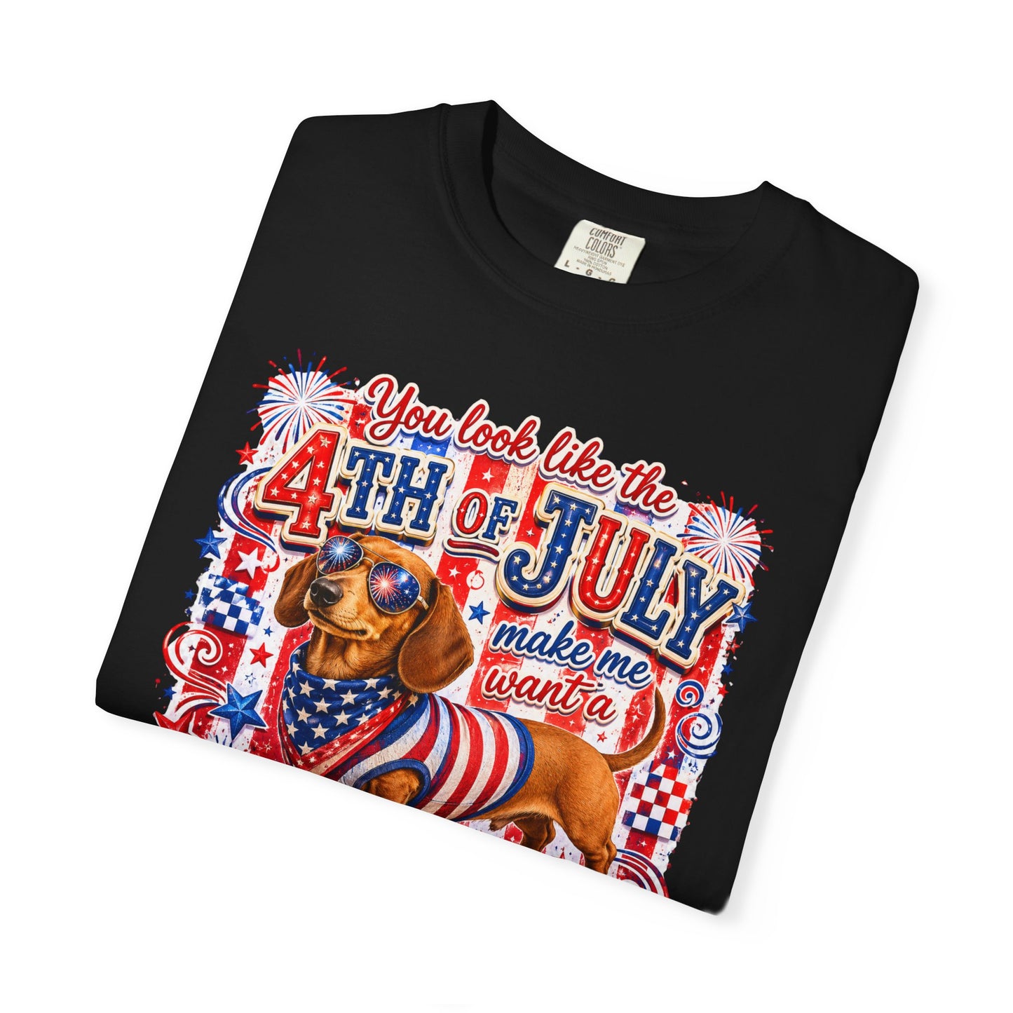 4th of July Hot Dog Dachshund T-Shirt – Patriotic Funny BBQ Tee