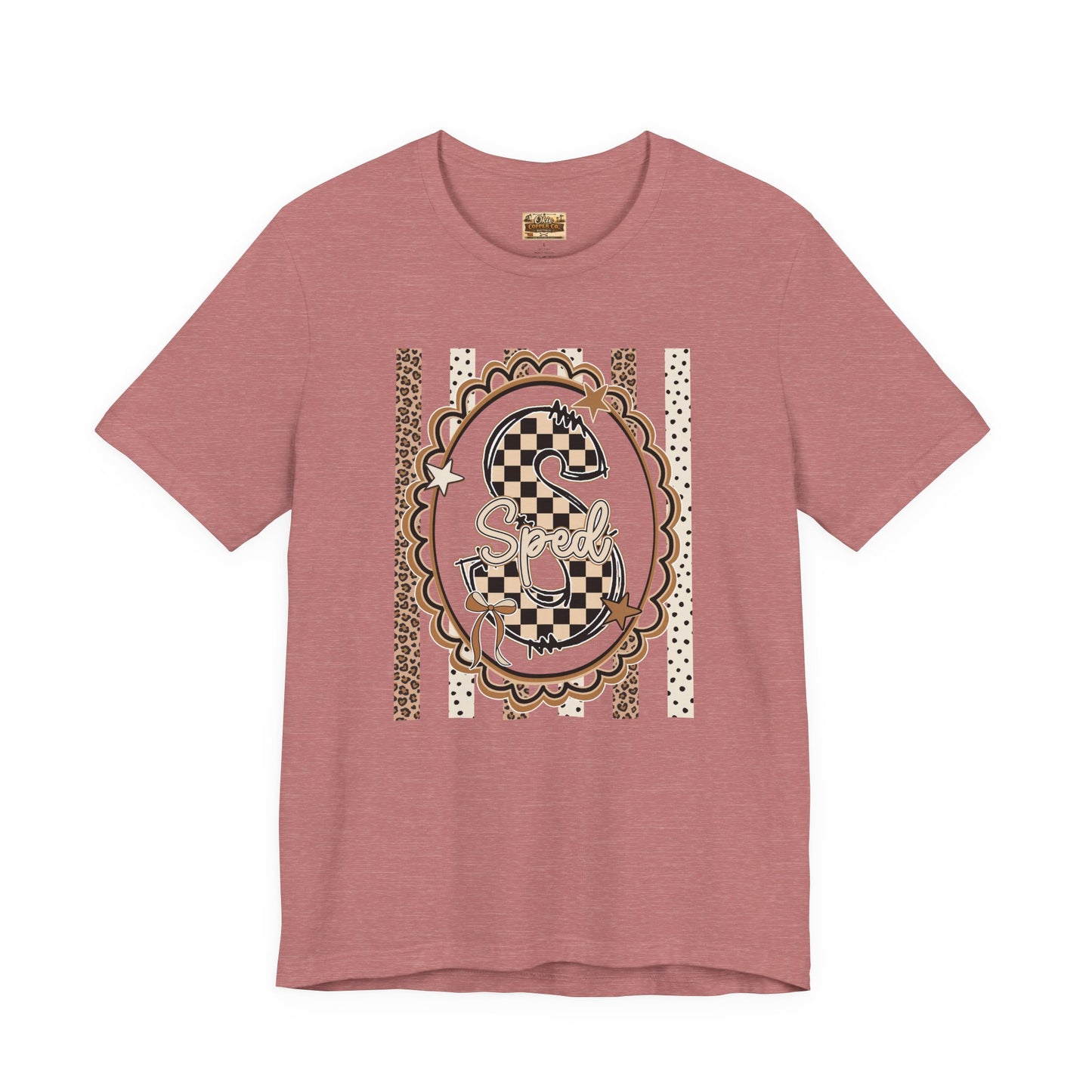 Sped S Monogram Tee — Checkerboard Leopard Graphic T-Shirt