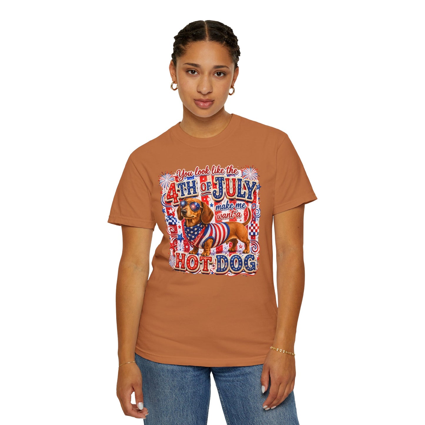 4th of July Hot Dog Dachshund T-Shirt – Patriotic Funny BBQ Tee