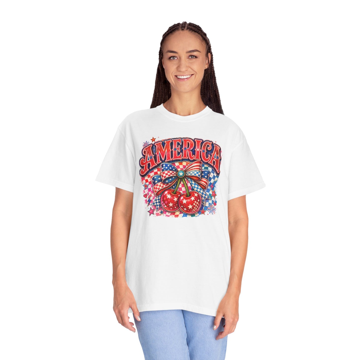 America Cherry Graphic T-Shirt — Patriotic 4th of July Tee