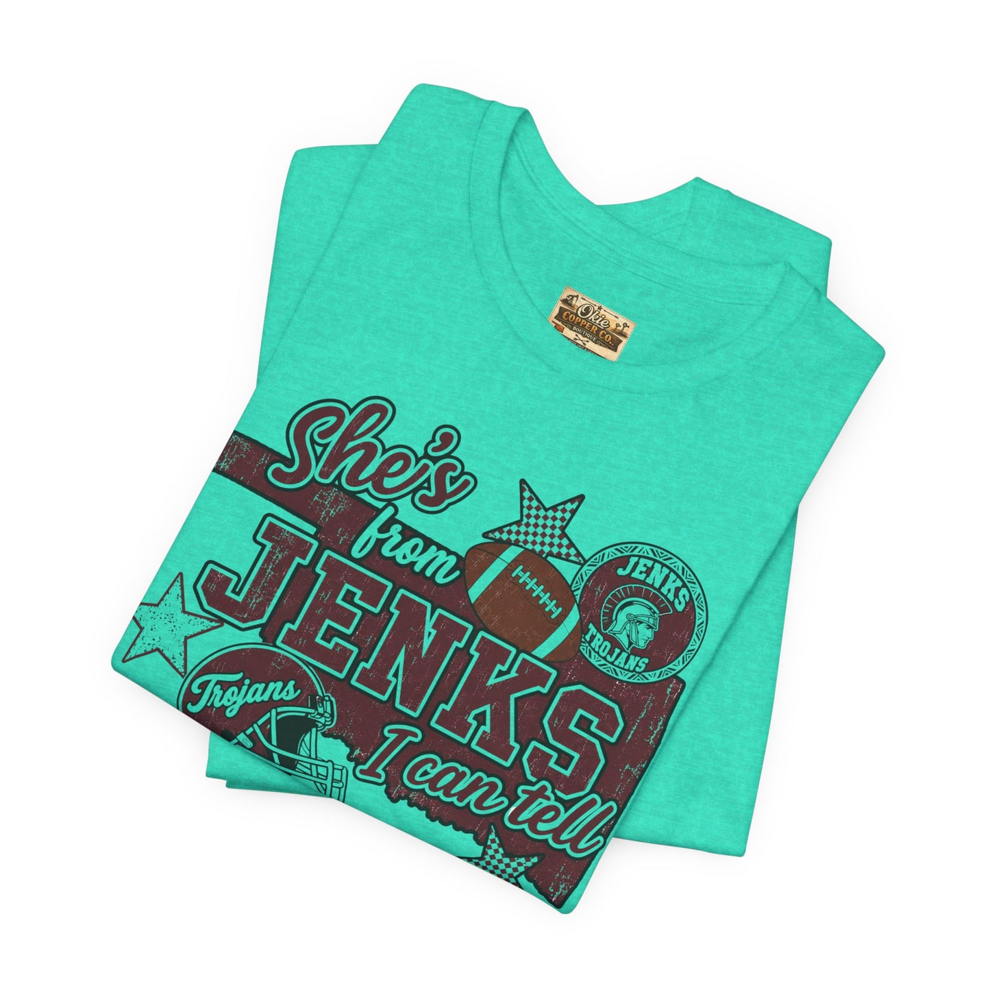 She's from Jenks Tee — Vintage High School Football Graphic T-Shirt