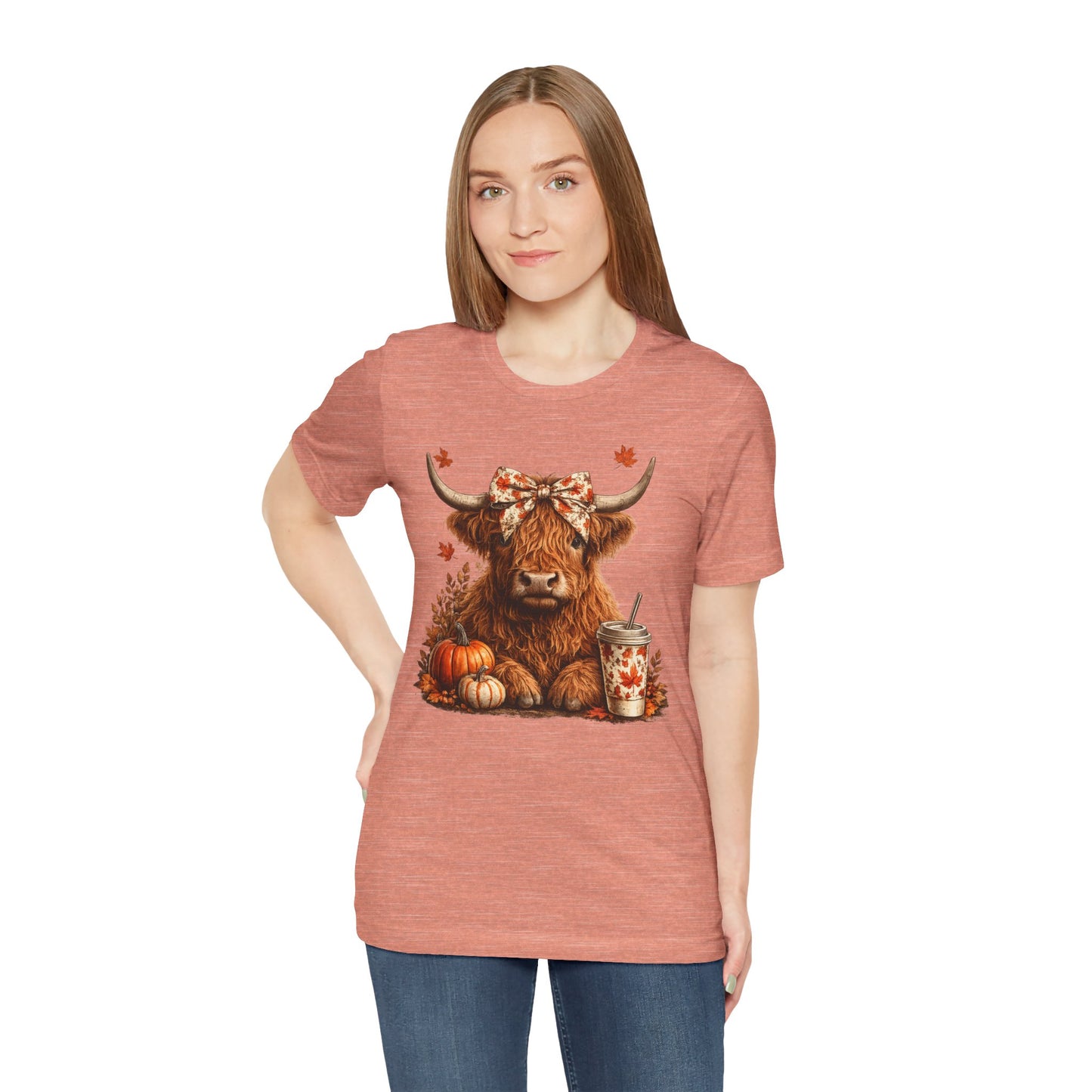 Autumn Highland Cow Tee — Fall Pumpkin Latte Graphic T-Shirt