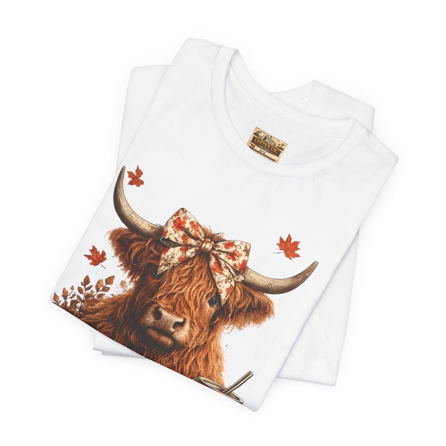 Autumn Highland Cow Tee — Fall Pumpkin Latte Graphic T-Shirt