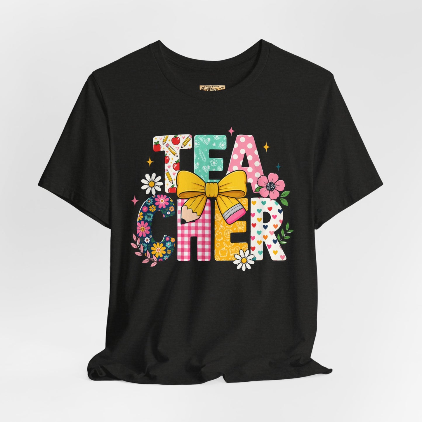 Teacher Floral Bow T-Shirt — Cute 'Teach er' Colorful School Shirt for Teachers