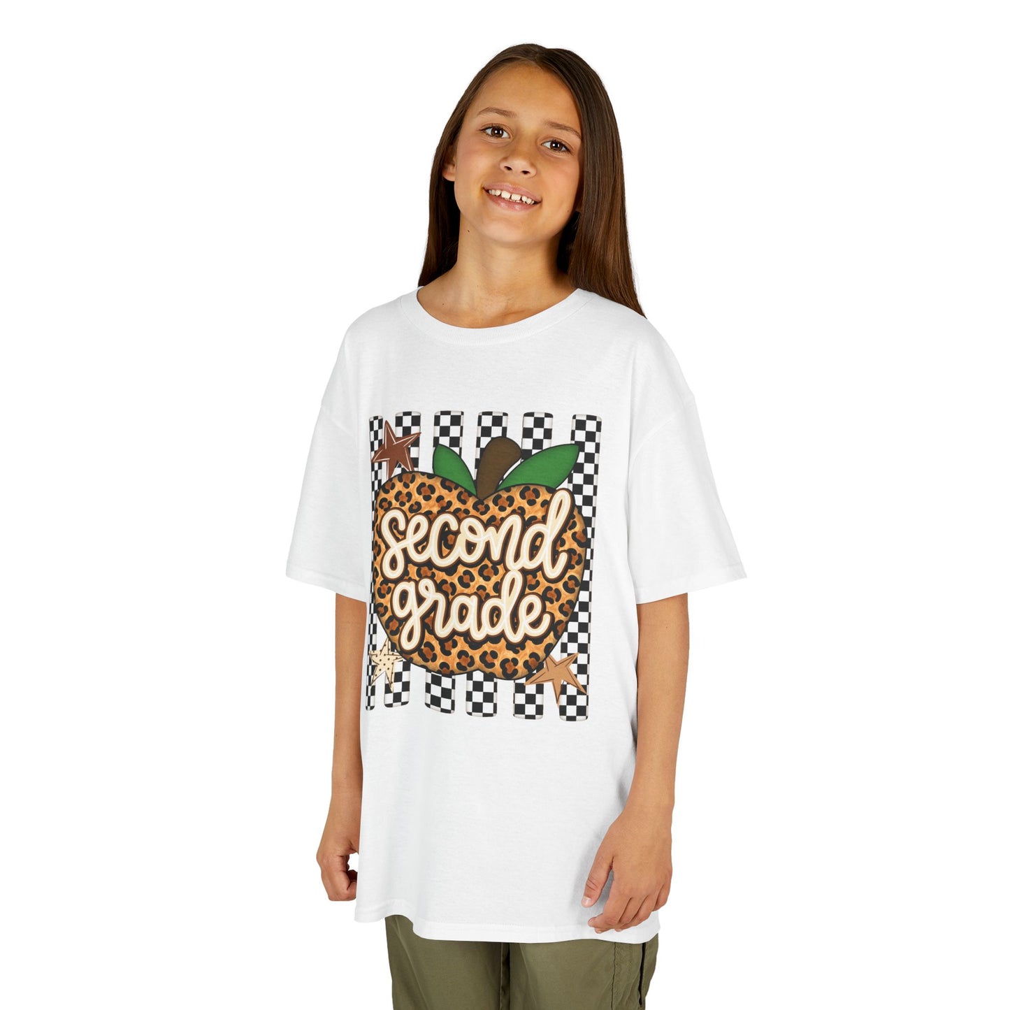 Second Grade Leopard Apple Kids T-Shirt — Back-to-School Teacher Appreciation Tee