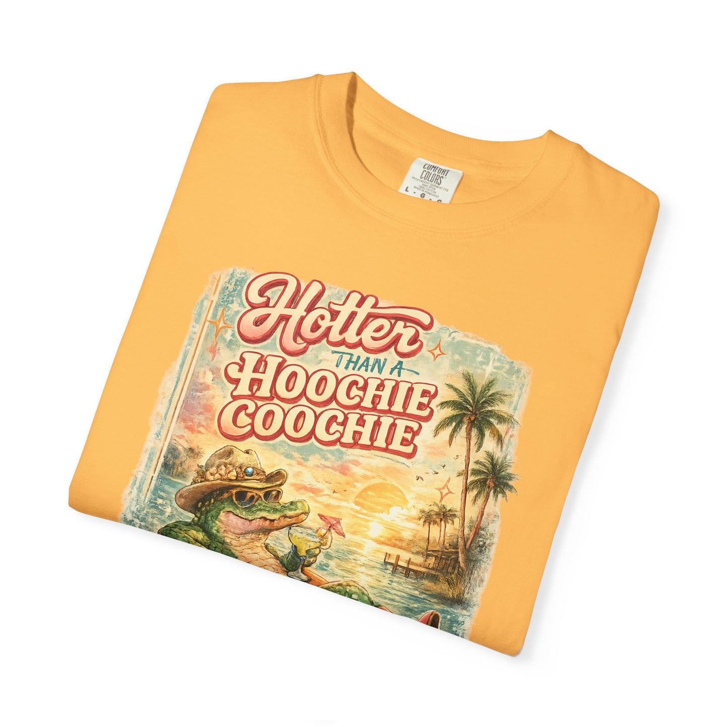 "Hotter Than a Hoochie Coochie" Retro Alligator Beach Graphic