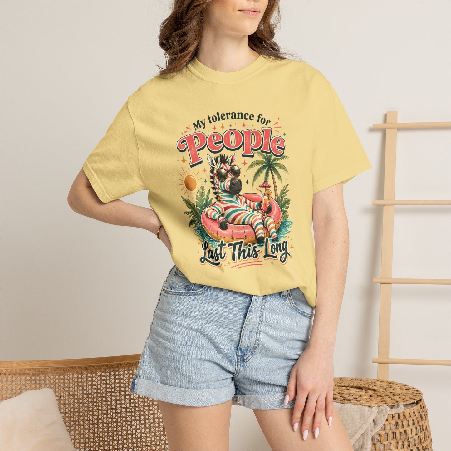 "My Tolerance for People Lasts This Long" Retro Cat Pool Float Graphic Tee