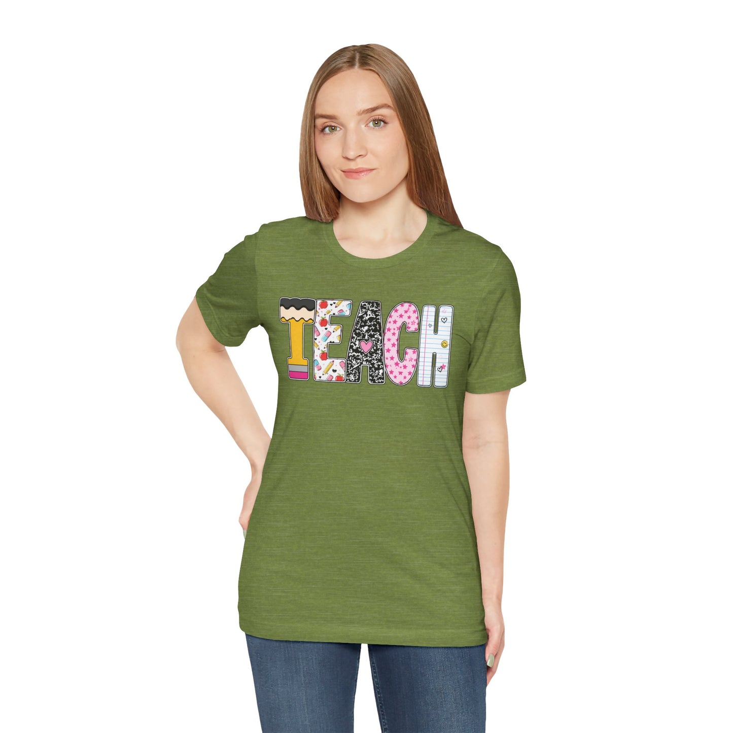 Teach Colorblock Graphic Tee – Cute Patterned Teacher T-Shirt