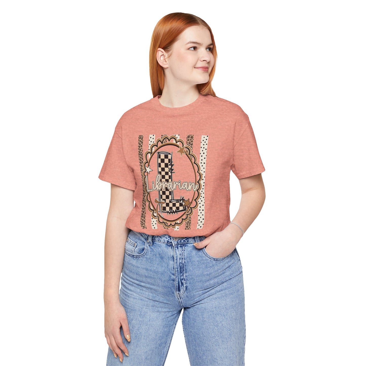 Librarian Checkerboard Letter L Tee — Vintage Booklover Graphic T-Shirt