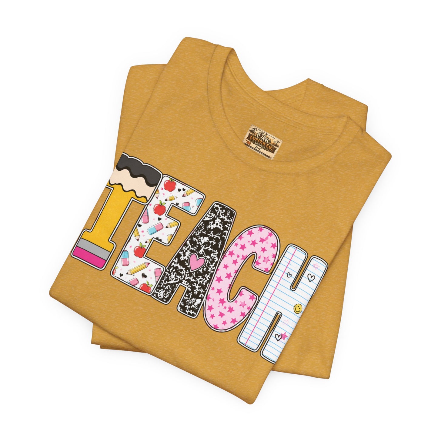 Teach Colorblock Graphic Tee – Cute Patterned Teacher T-Shirt