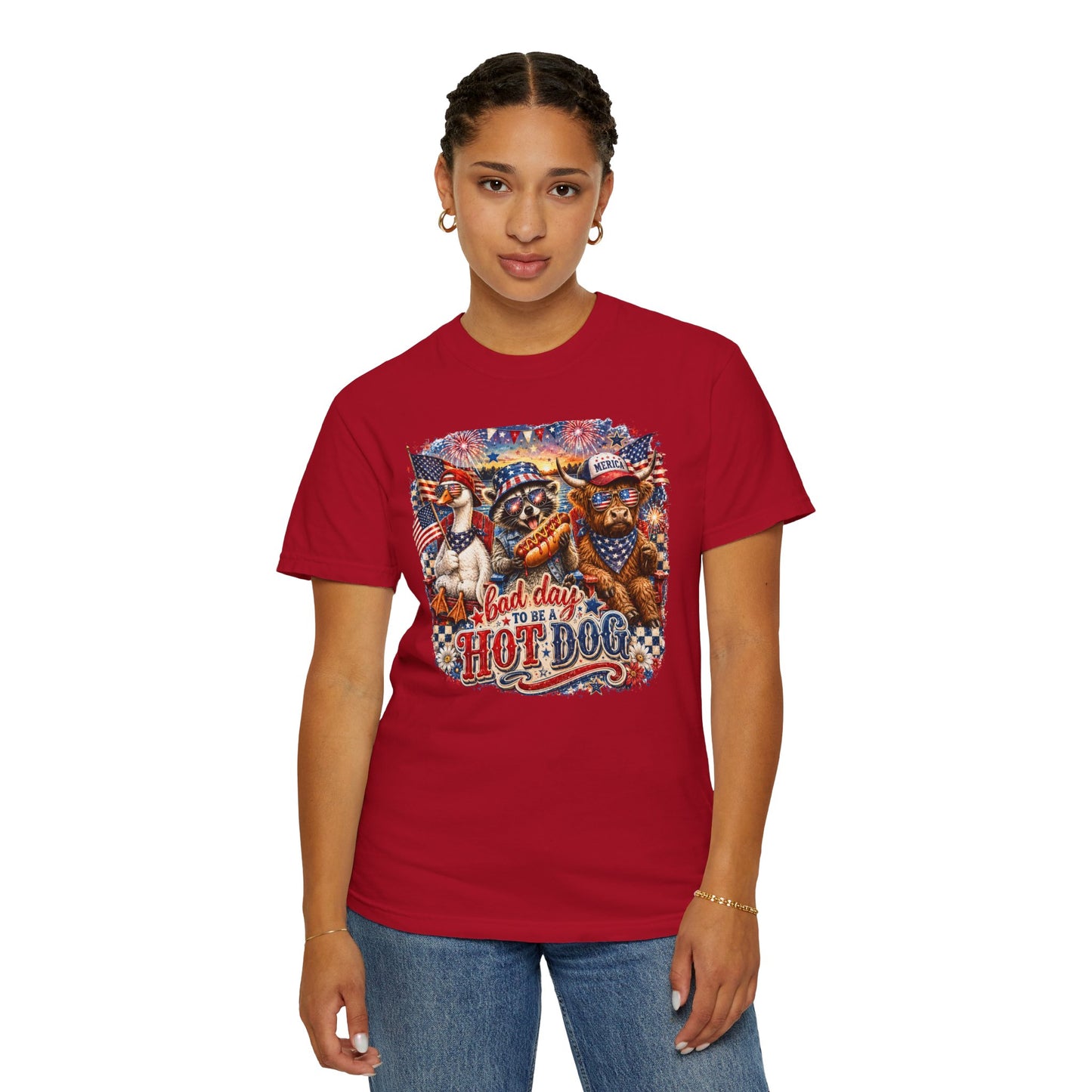 Patriotic 'Born to Be a Hot Dog' Graphic T-Shirt