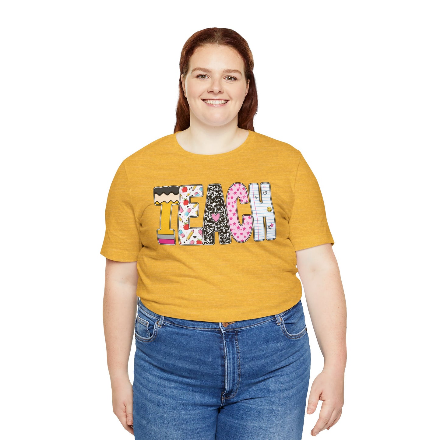Teach Colorblock Graphic Tee – Cute Patterned Teacher T-Shirt