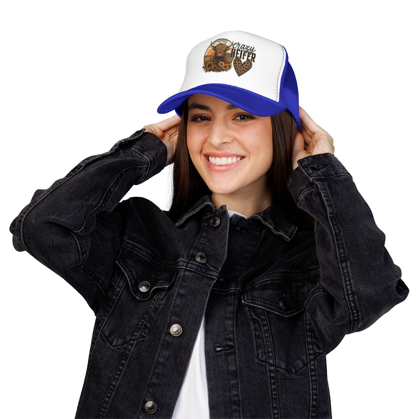 Crazy Heifer Trucker Hat — Sunflower Highland Cow Farm Cap