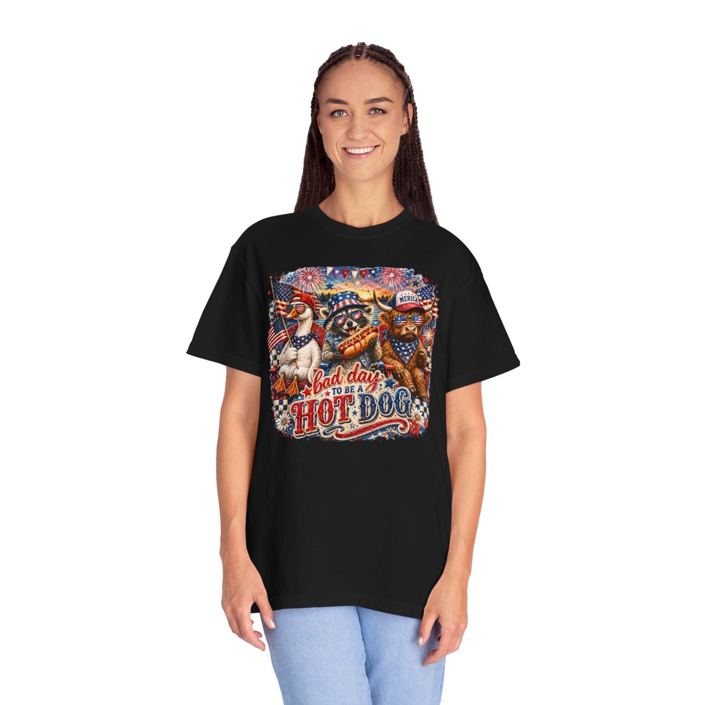 Patriotic 'Born to Be a Hot Dog' Graphic T-Shirt