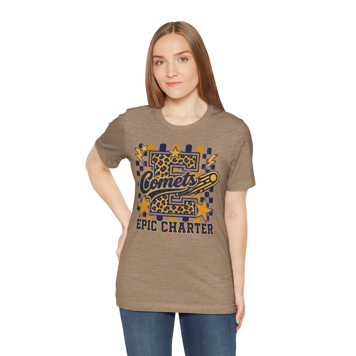 Comets Epic Charter Baseball T-Shirt — Leopard Letter Sports Tee