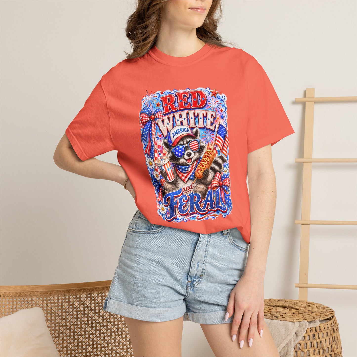 Patriotic "Red White Feral" Graphic T-Shirt