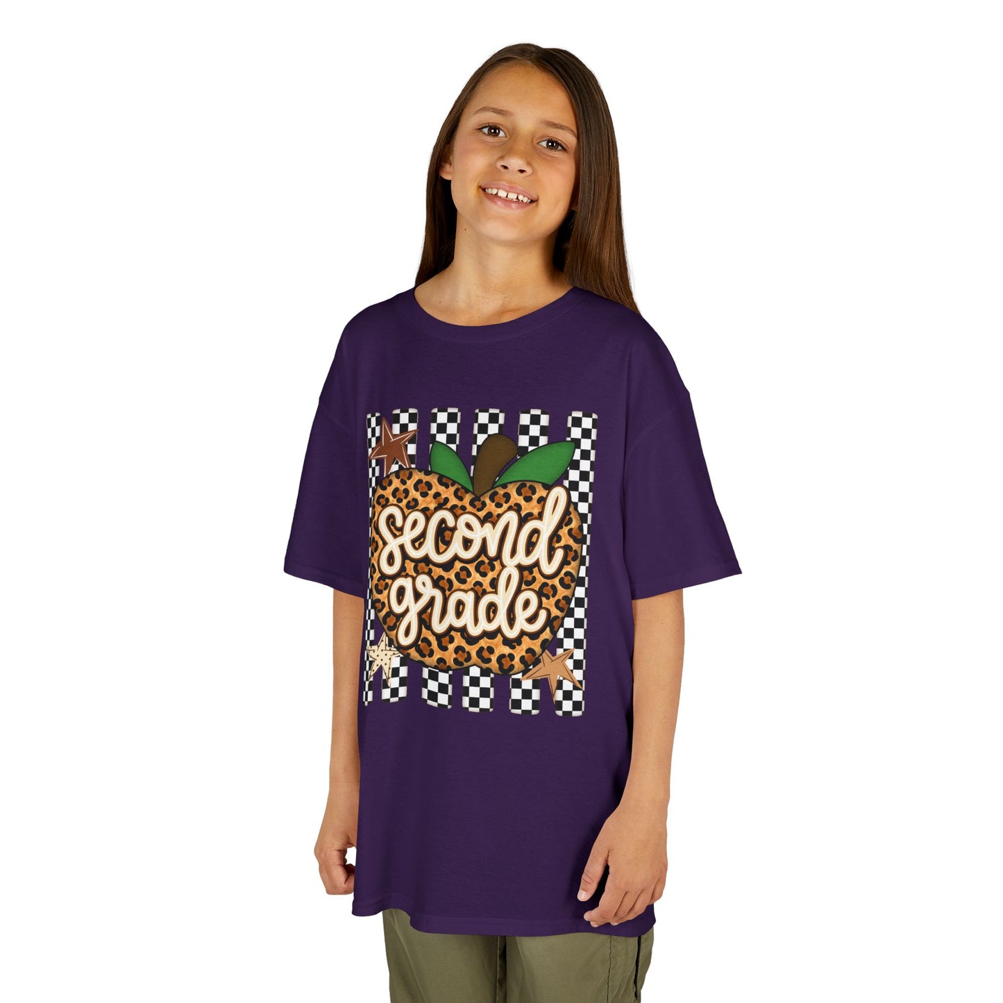 Second Grade Leopard Apple Kids T-Shirt — Back-to-School Teacher Appreciation Tee