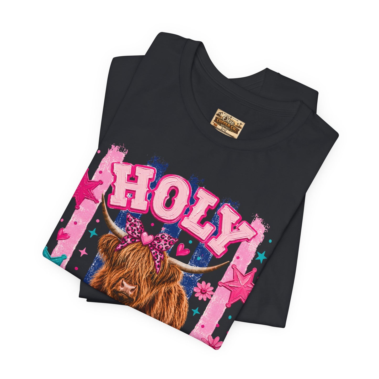 Holy Cow Highland Cow Graphic Tee — Cute Pastel Ranch Shirt