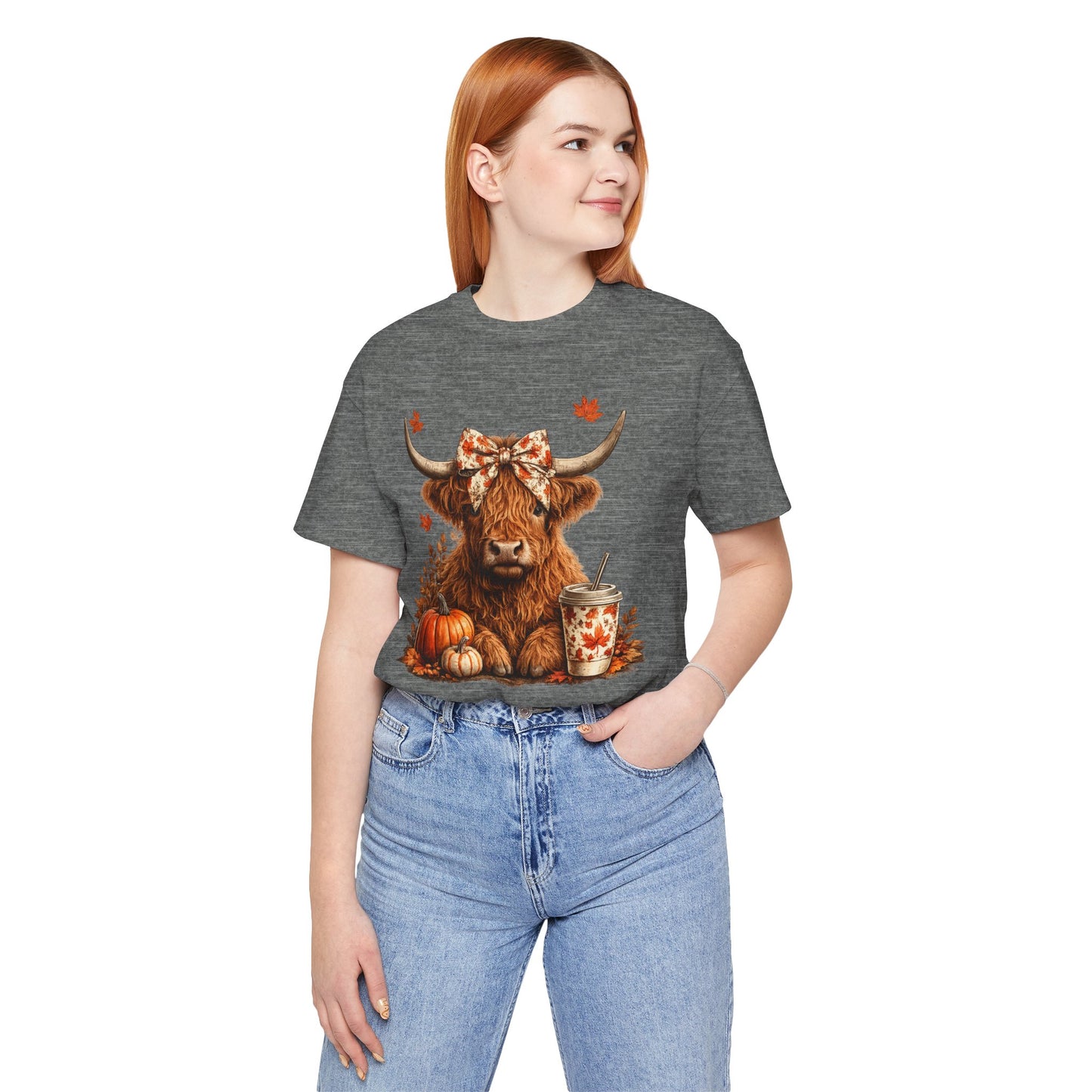 Autumn Highland Cow Tee — Fall Pumpkin Latte Graphic T-Shirt