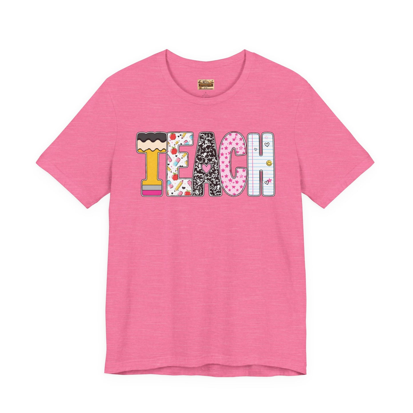Teach Colorblock Graphic Tee – Cute Patterned Teacher T-Shirt