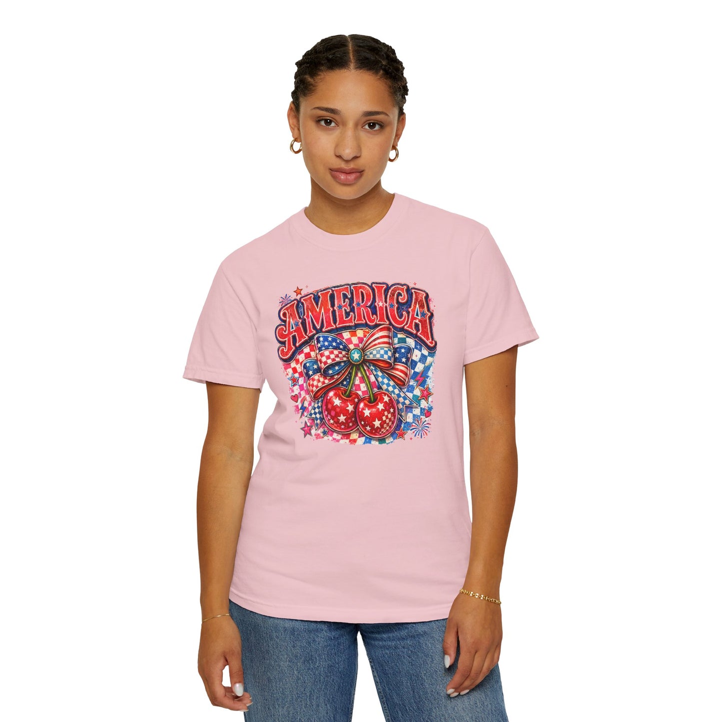America Cherry Graphic T-Shirt — Patriotic 4th of July Tee