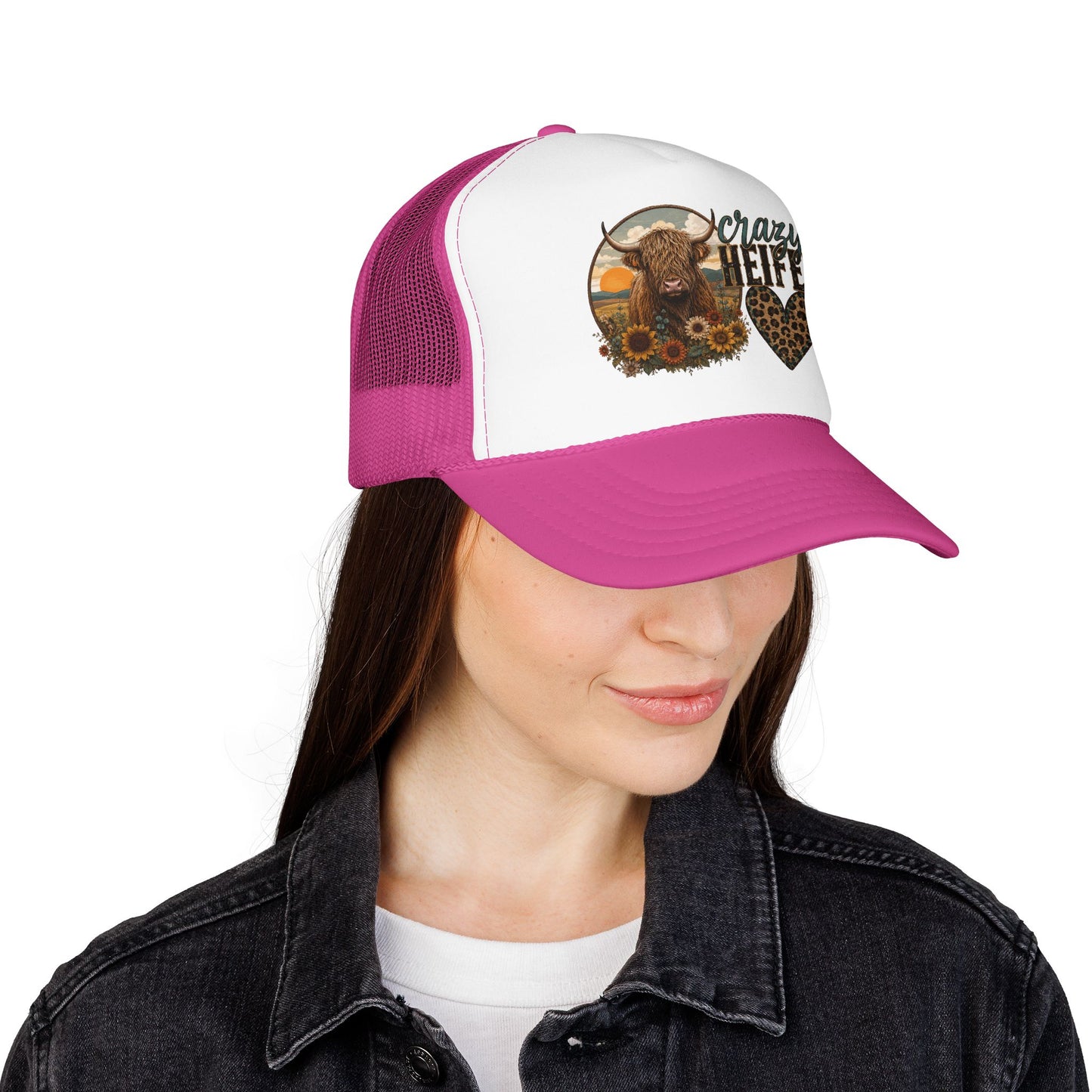 Crazy Heifer Trucker Hat — Sunflower Highland Cow Farm Cap