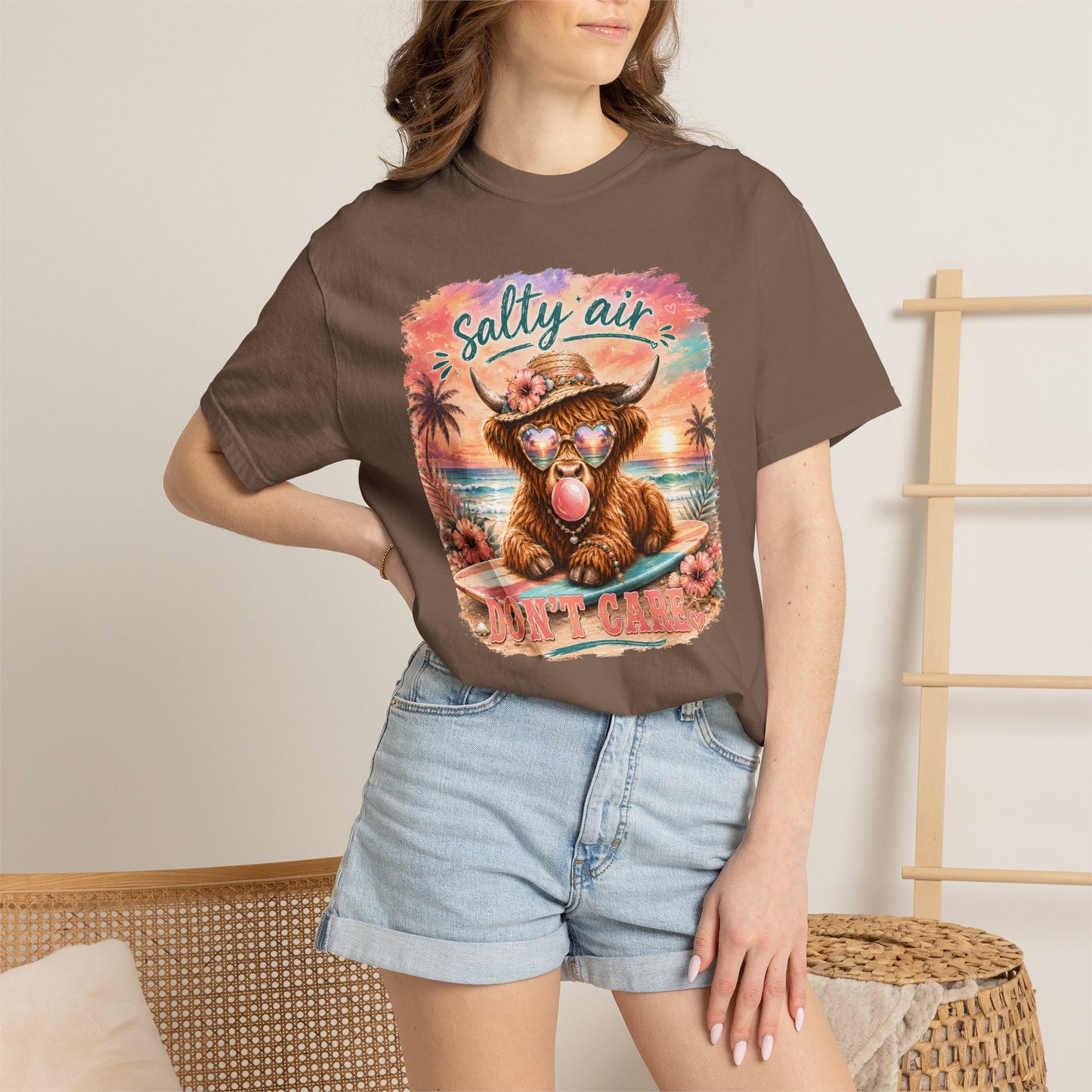 Salty Air "Don't Care" Beach Cow Graphic T-Shirt