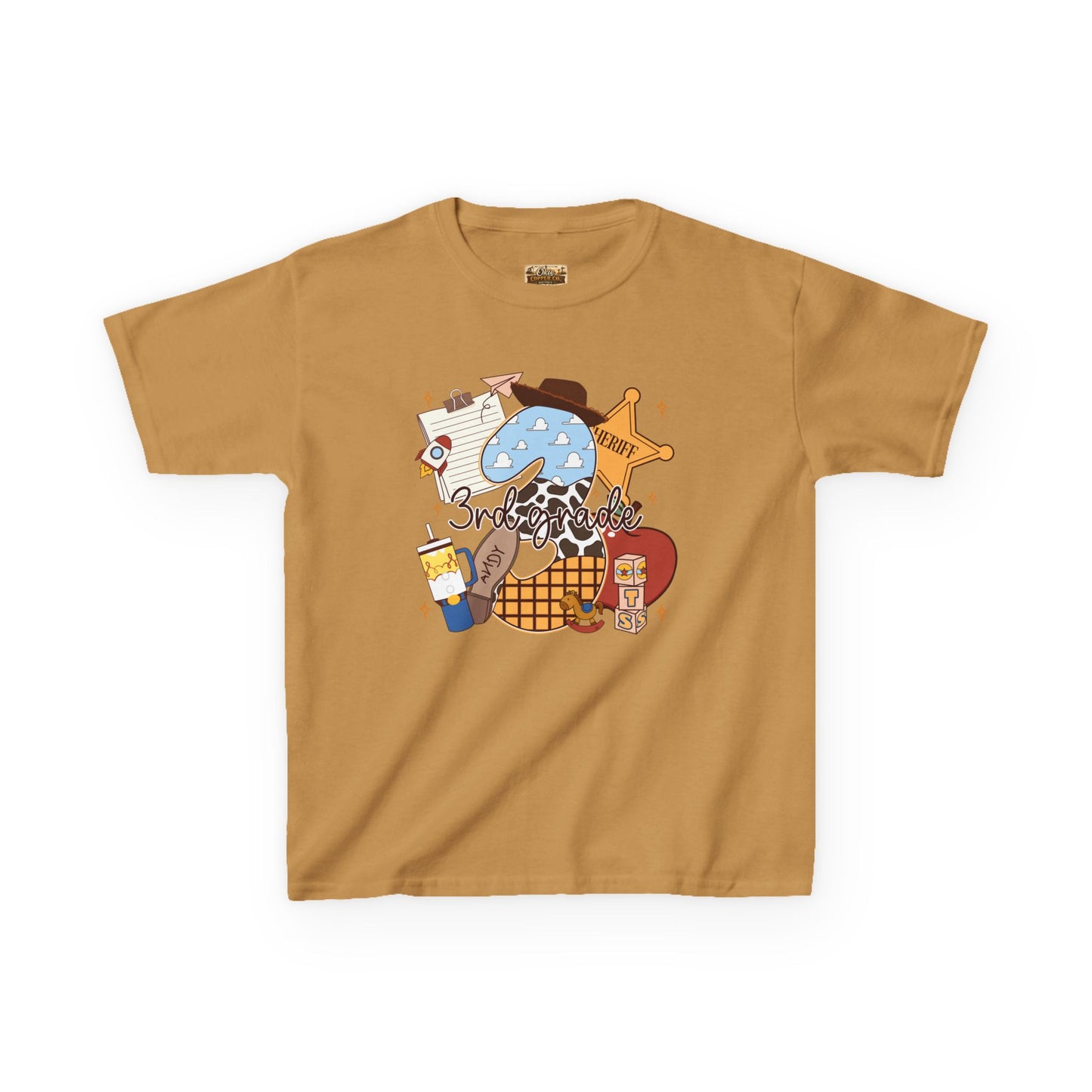 Kids Tee — 3rd Grade School Life Graphic (apple, donut, sheriff star)