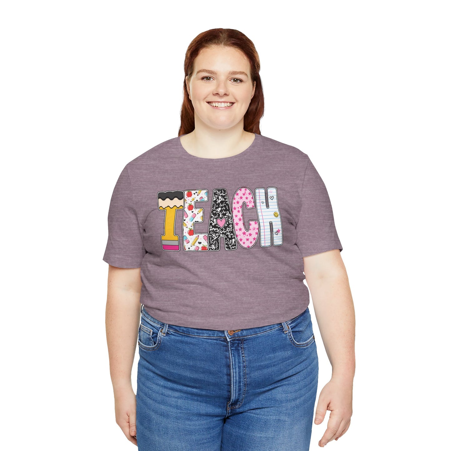 Teach Colorblock Graphic Tee – Cute Patterned Teacher T-Shirt