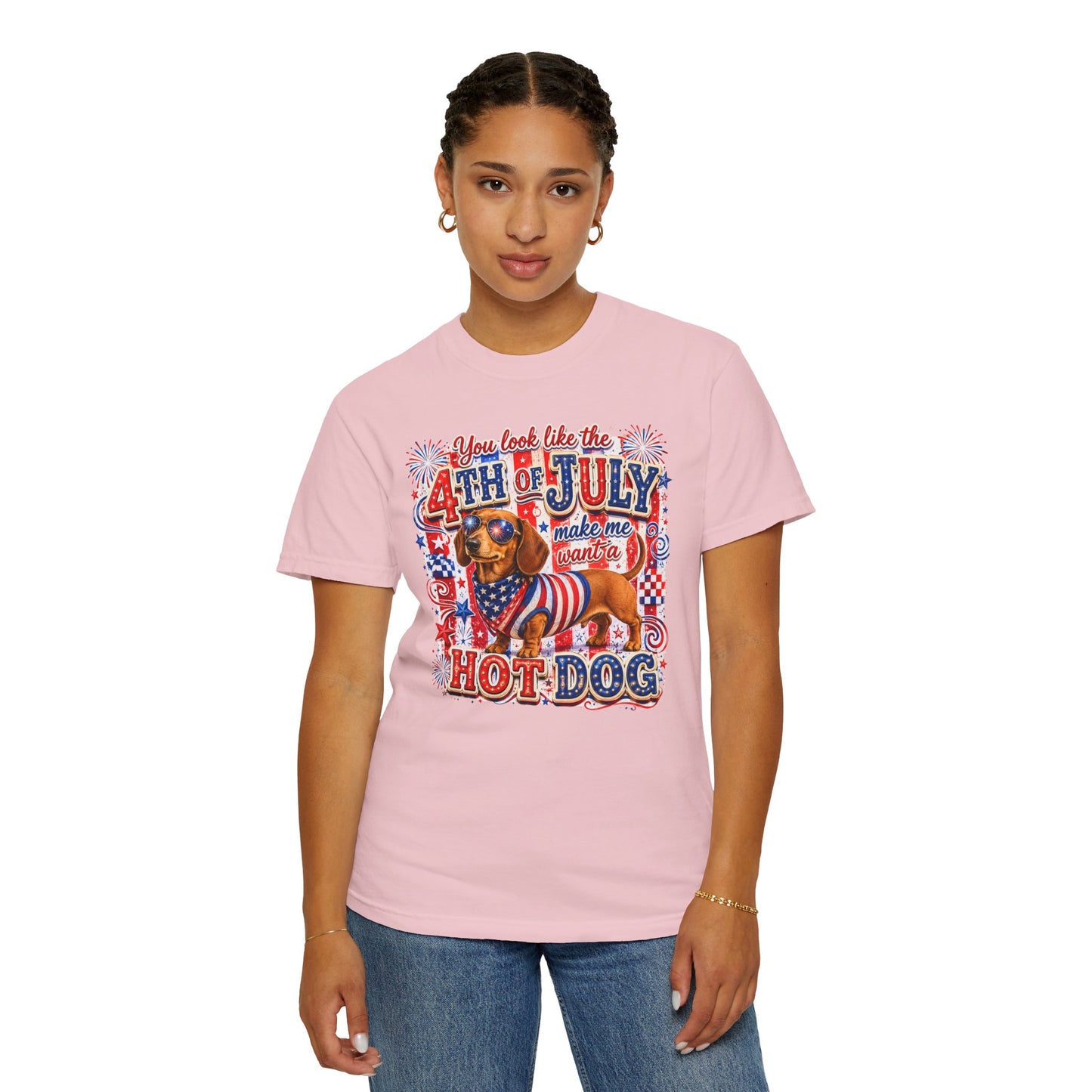 4th of July Hot Dog Dachshund T-Shirt – Patriotic Funny BBQ Tee