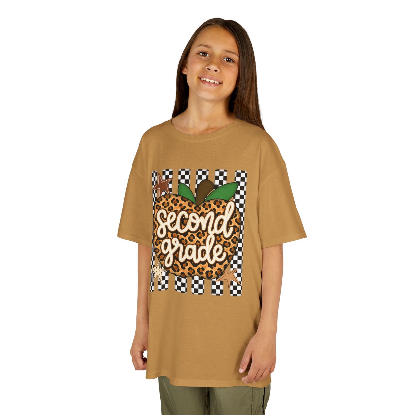 Second Grade Leopard Apple Kids T-Shirt — Back-to-School Teacher Appreciation Tee