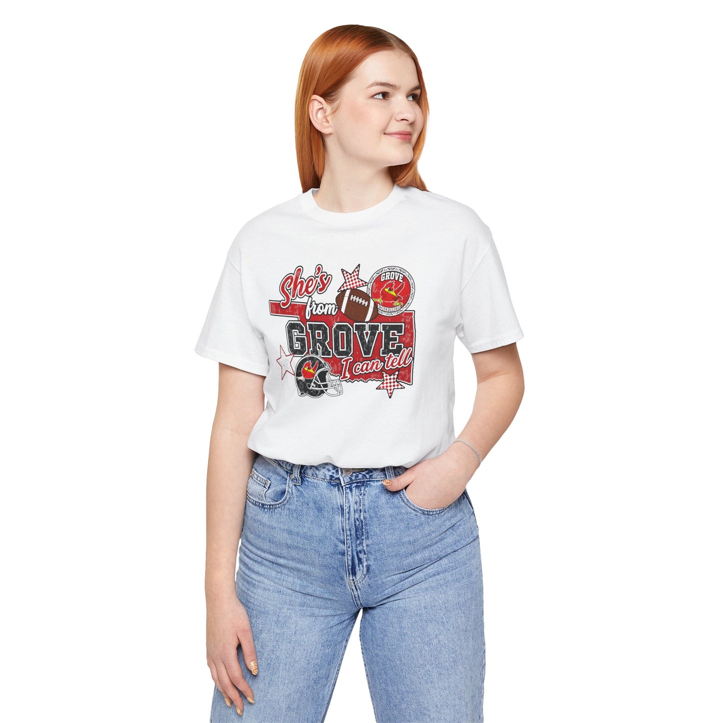 She's From Grove I Can Tell T-Shirt — Grove Football Fan Tee