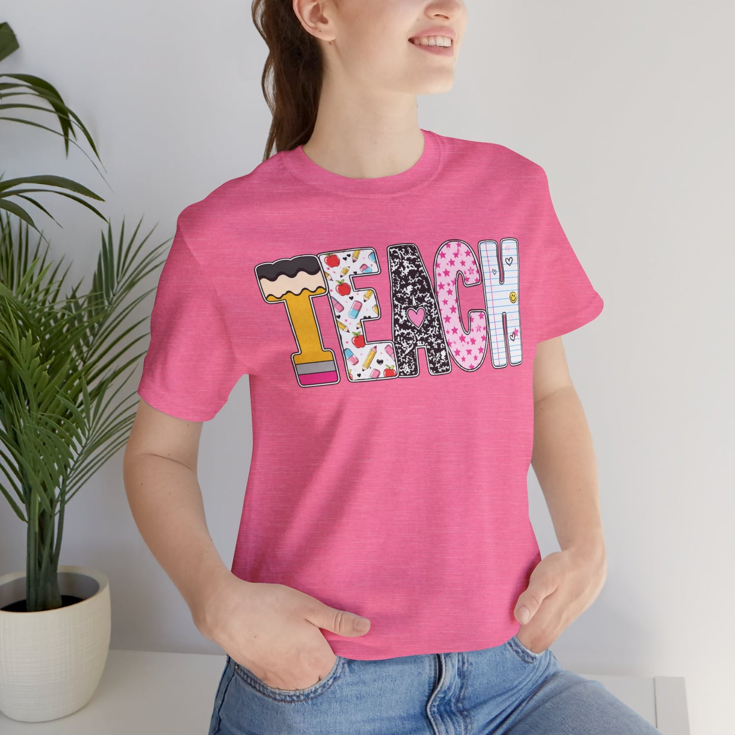 Teach Colorblock Graphic Tee – Cute Patterned Teacher T-Shirt