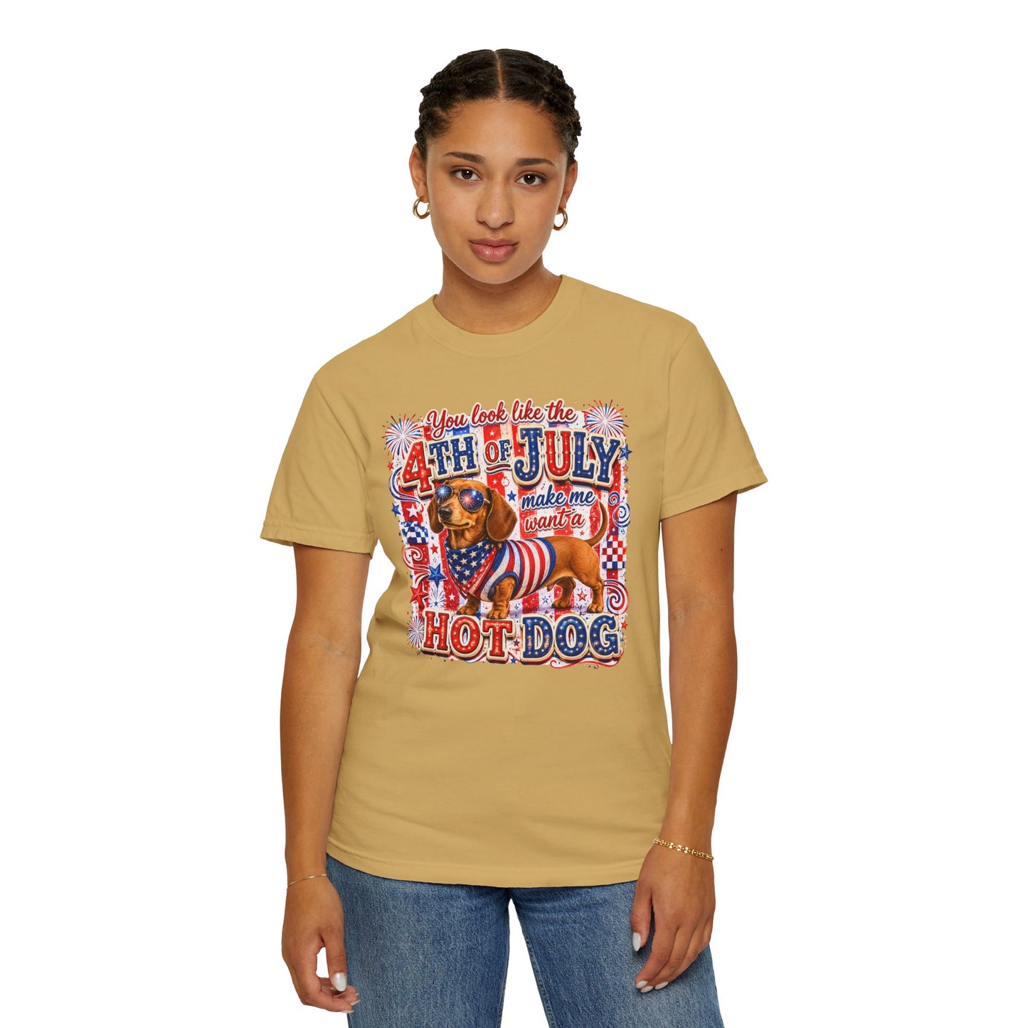 4th of July Hot Dog Dachshund T-Shirt – Patriotic Funny BBQ Tee