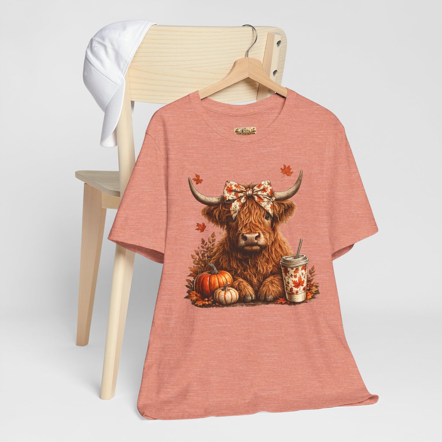 Autumn Highland Cow Tee — Fall Pumpkin Latte Graphic T-Shirt