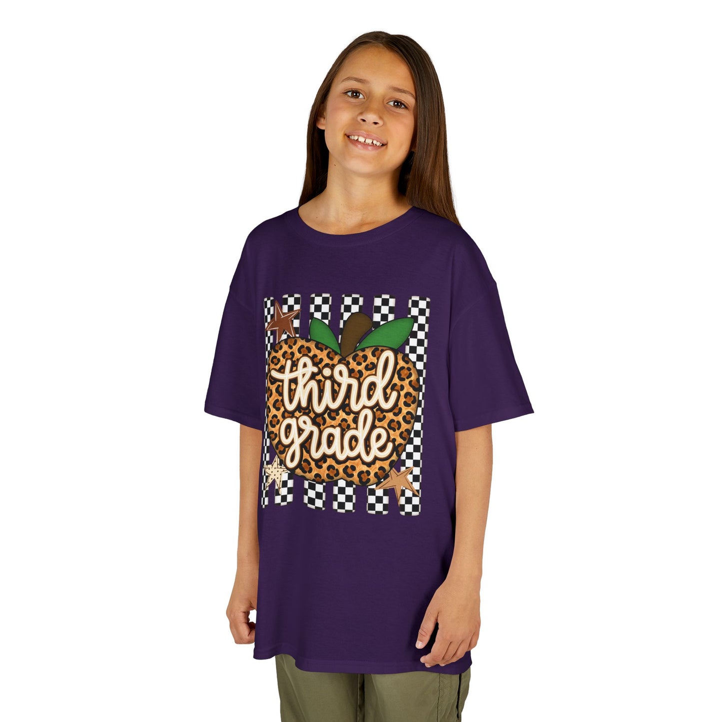 Third Grade Leopard Apple Kids T‑Shirt